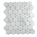 Polished hexagon Bianco Carrara Bardiglio white marble mosaic tile sheet with natural veining