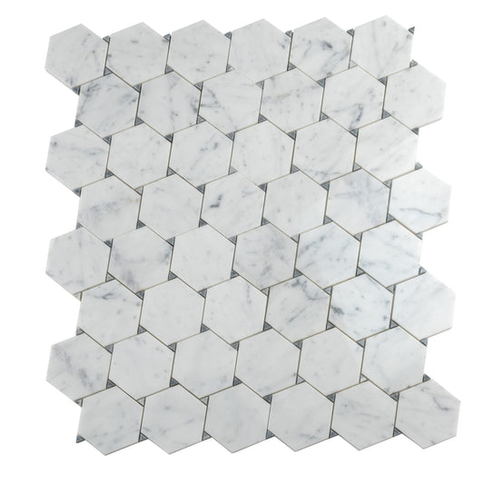 Cotton White 11x12 Polished Hexagon Marble Mosaic Tile (5 pack, 4.73 sq ft/case) - Sample