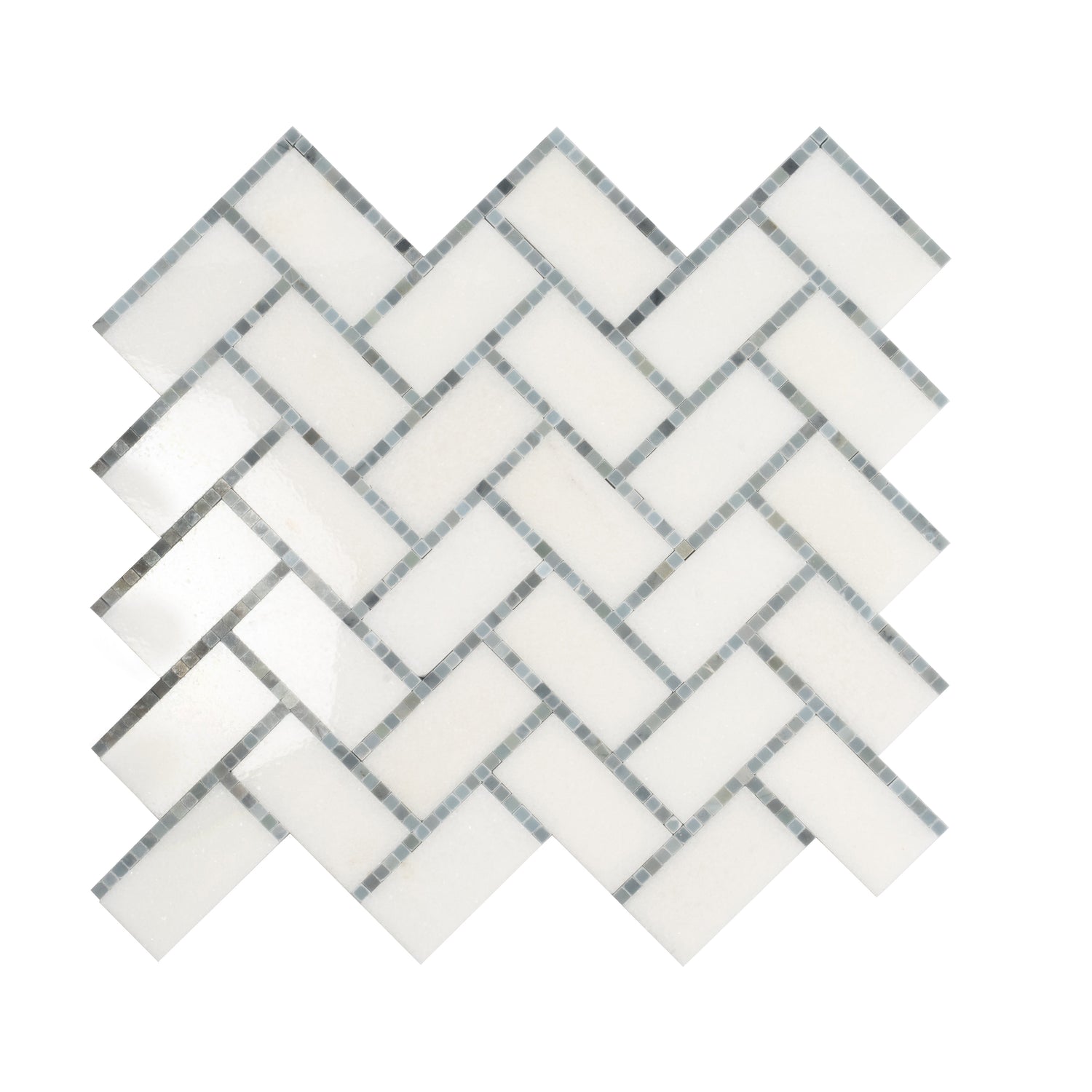 Sample - White, Gray 10x11 Polished Marble Herringbone Mosaic tile (5 pack, 3.68 sq ft/case)