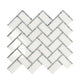 White and gray polished marble herringbone mosaic tile in 10x11 inch layout with subtle veining