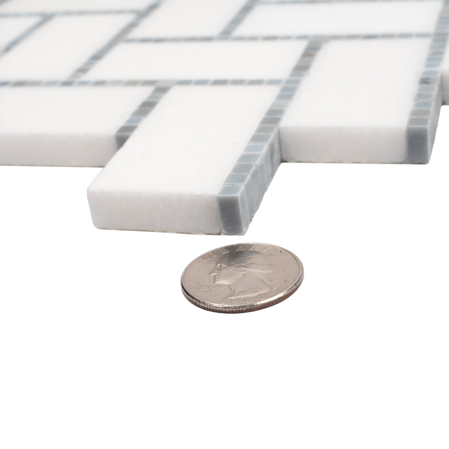 Sample - White, Gray 10x11 Polished Marble Herringbone Mosaic tile (5 pack, 3.68 sq ft/case)