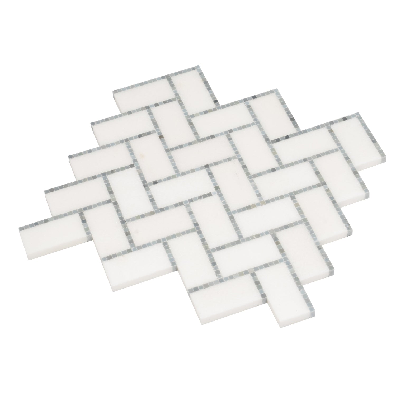 Sample - White, Gray 10x11 Polished Marble Herringbone Mosaic tile (5 pack, 3.68 sq ft/case)