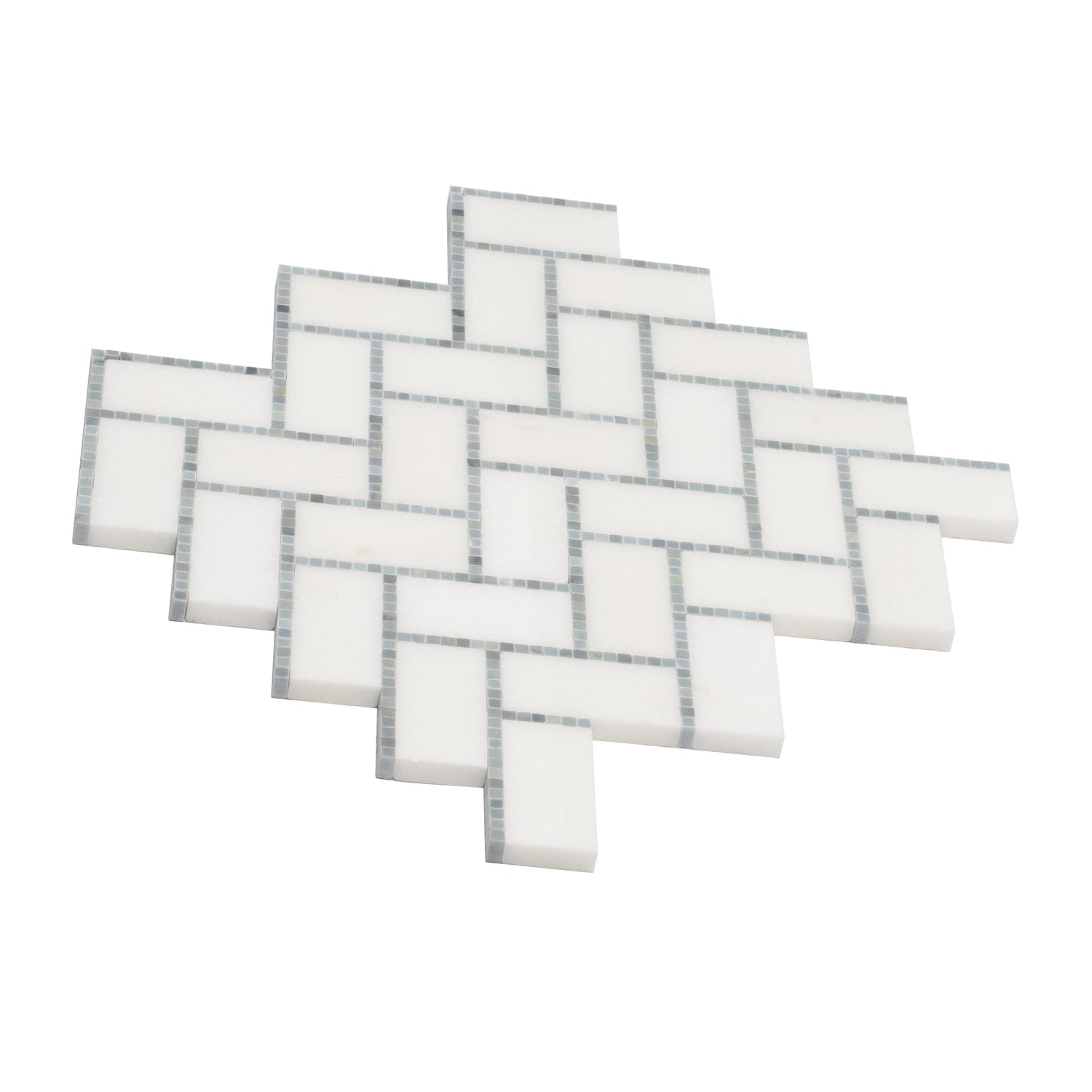 Sample - White, Gray 10x11 Polished Marble Herringbone Mosaic tile (5 pack, 3.68 sq ft/case)