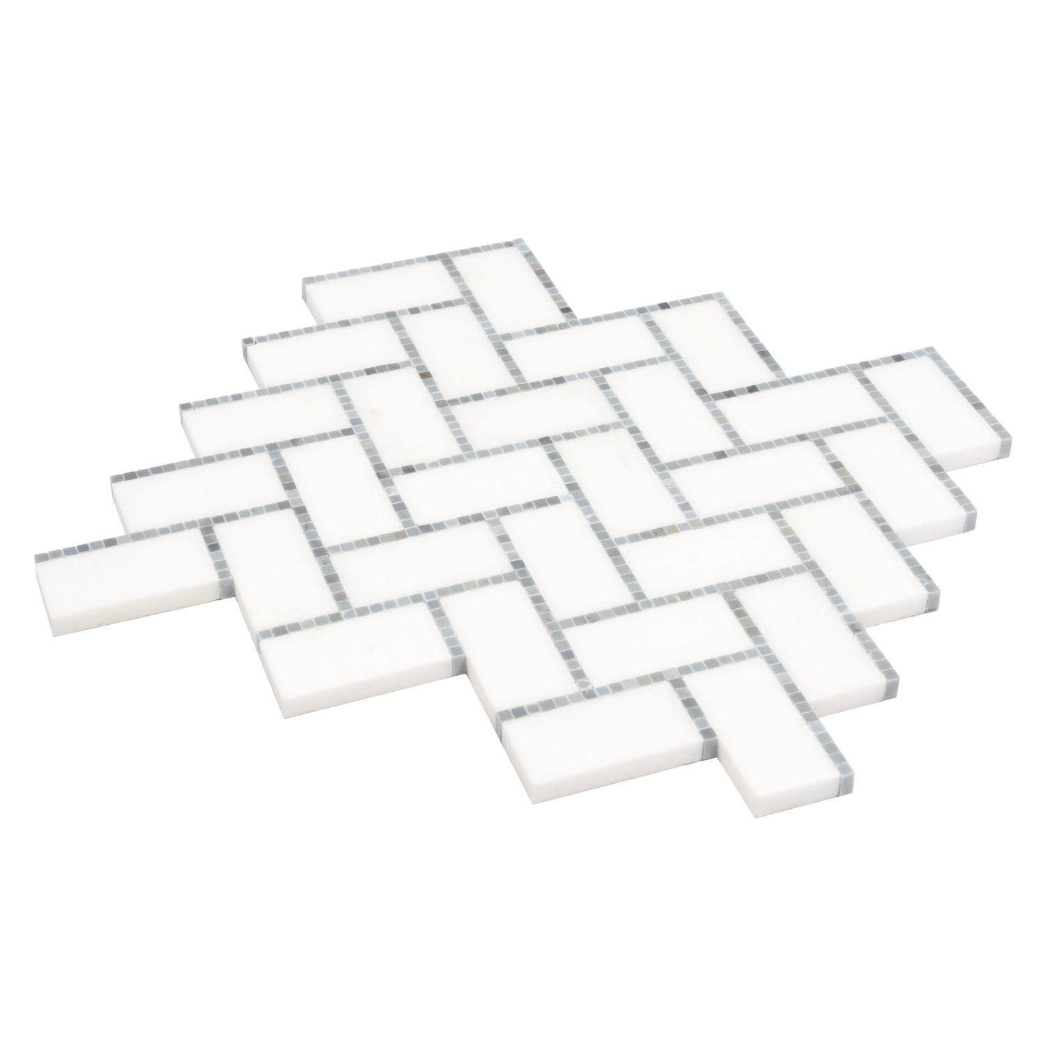 Sample - White, Gray 10x11 Polished Marble Herringbone Mosaic tile (5 pack, 3.68 sq ft/case)
