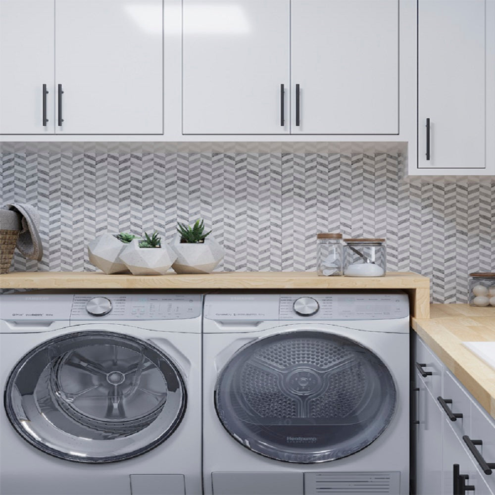 White Gray 11x13 Polished Herringbone Marble Mosaic Tile (5 pack, 5.15 sq ft/case) - Sample