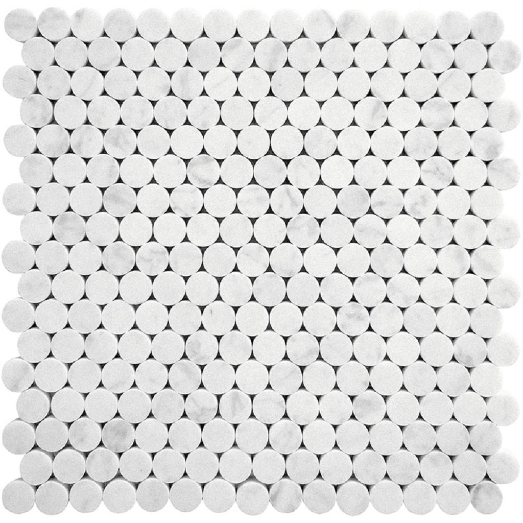 5 pack White 11.3-in. x 12.3-in. Honed Penny Round Marble Mosaic Tile (4.83 Sq ft/case) - Sample