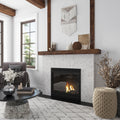 Polished white Bianco Carrara marble penny round mosaic tile on fireplace wall, 11x12 inch sheets