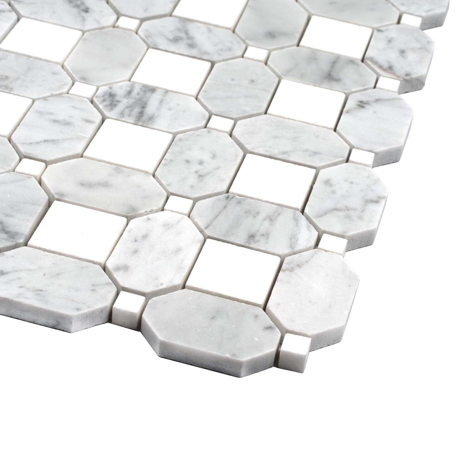 White Gray 12x12 Polished Multi-shaped Marble Mosaic Tile (5 pack, 5.17 sq ft/case) - Sample