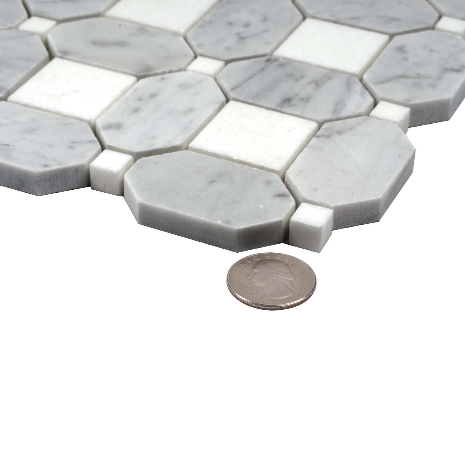 White Gray 12x12 Polished Multi-shaped Marble Mosaic Tile (5 pack, 5.17 sq ft/case) - Sample