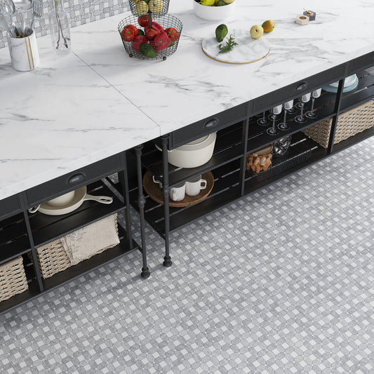 White Gray 12x12 Polished Multi-shaped Marble Mosaic Tile (5 pack, 5.17 sq ft/case) - Sample