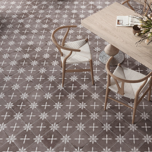 Terracotta Brown 9x9 Matte, Glossy Floral Square Porcelain Tile (13 pack, 6.96 sq ft/case)