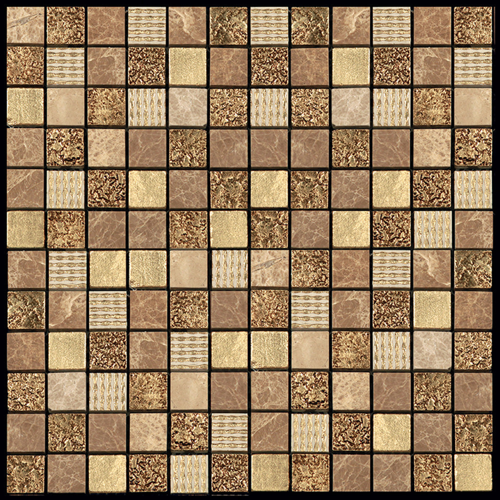 Beige 12x12 Polished Foiled Square Glass Resin Stone Mosaic Tile (10 pack, 9.51 sq ft/case) - Sample