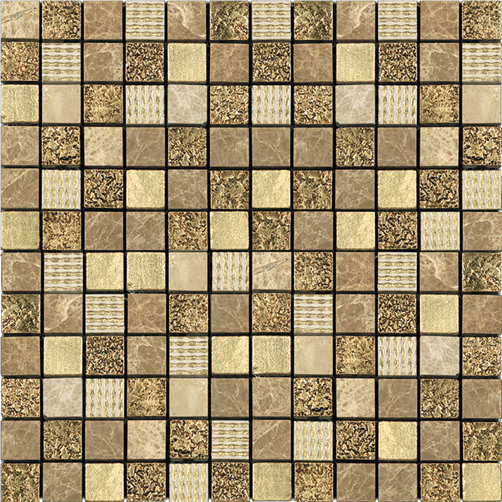 Beige 12x12 Polished Foiled Square Glass Resin Stone Mosaic Tile (10 pack, 9.51 sq ft/case) - Sample