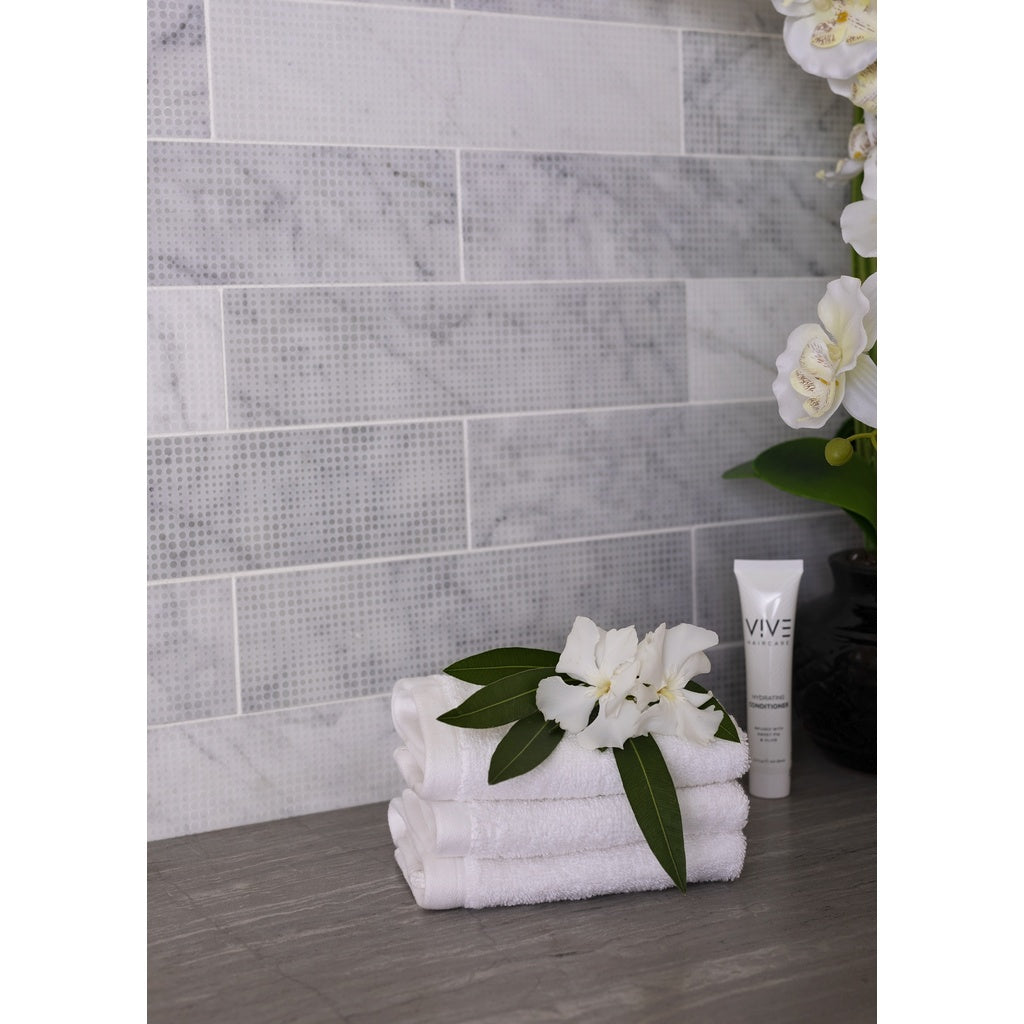Sample - White 3x12 Textured Bianco Carrara Etched Dot Elongated Subway Tile (5 sq ft/case, 20-Pack)