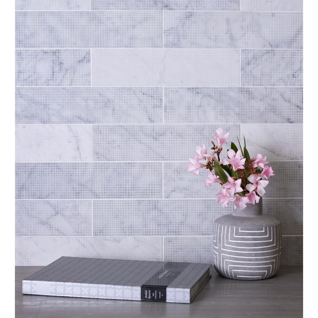 Sample - White 3x12 Textured Bianco Carrara Etched Dot Elongated Subway Tile (5 sq ft/case, 20-Pack)
