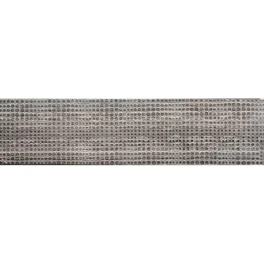 wooden grey elongated subway tile with textured etched dot pattern 3x12 size