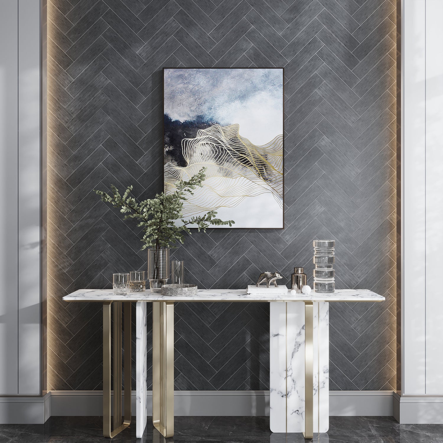Sample - Eastern Black 3x12 Textured Etched Linear Wave Elongated Subway Tile (5 sq ft/case, 20-Pack)