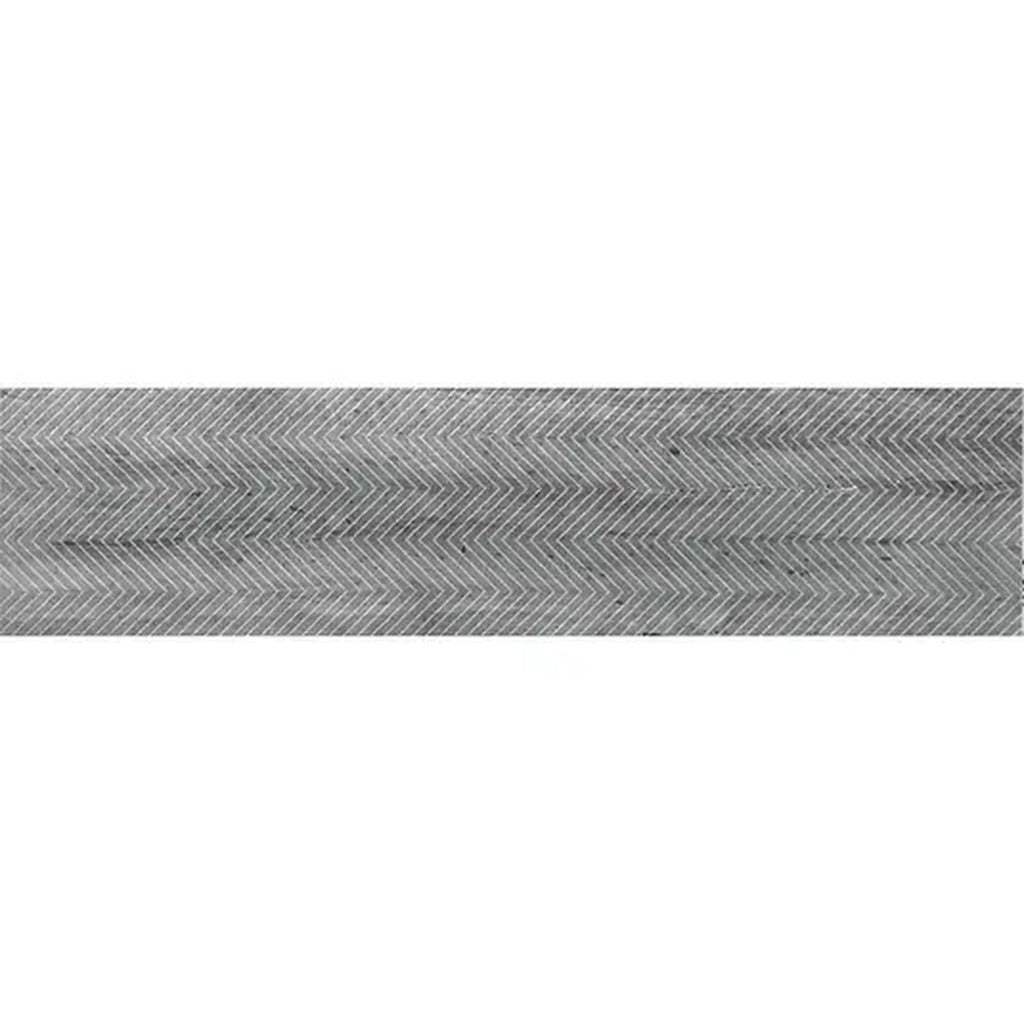 Sample - Gray 3x12 Textured Limestone Etched Chevron Elongated Subway Tile (5 sq ft/case, 20-Pack)