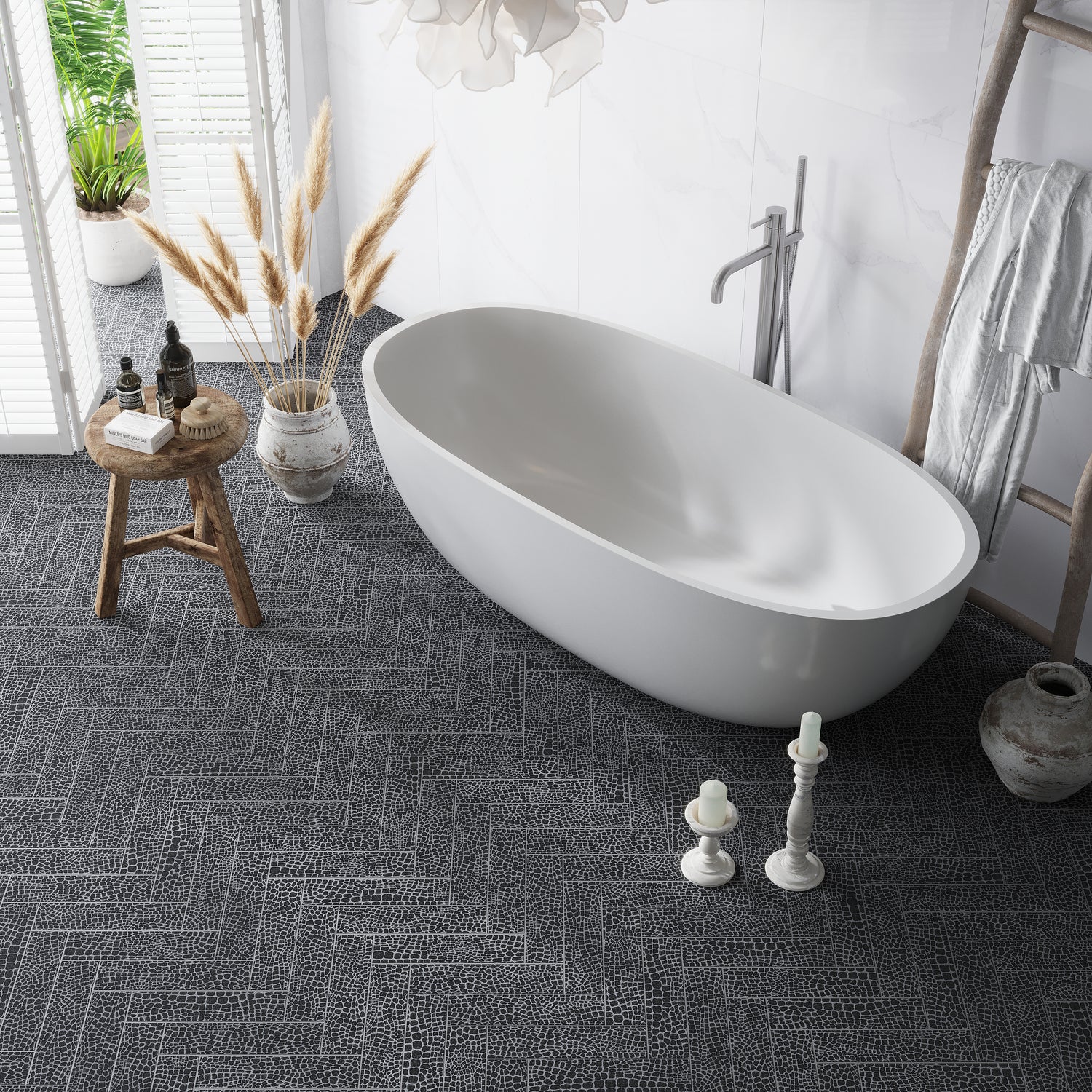 Eastern Black 3x12 Textured Etched Reptille Elongated Subway Tile (5 sq ft/case, 20-Pack)