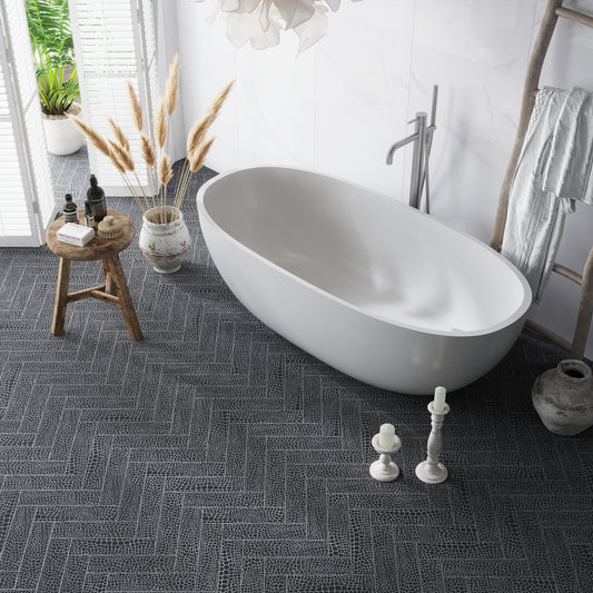 Eastern Black 3x12 Textured Etched Reptille Elongated Subway Tile (5 sq ft/case, 20-Pack)