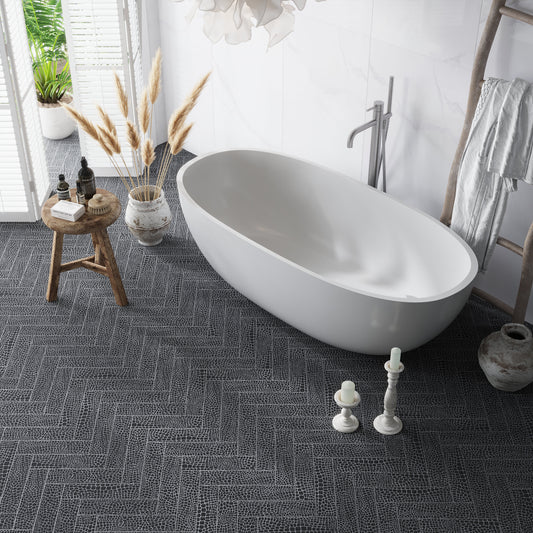 Sample-Eastern Black 3x12 Textured Etched Reptille Elongated Subway Tile (5 sq ft/case, 20-Pack)