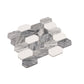 Polished Calacatta Bluette and Thassos White mosaic tile in picket lantern pattern 13x12 size
