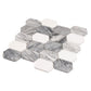 Calacatta Bluette and Thassos White polished picket lantern mosaic tiles with grey and white marble tones