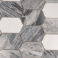 Calacatta Bluette and Thassos White polished picket lantern mosaic tile with gray and white marble patterns