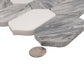 Calacatta Bluette and Thassos White polished marble picket lantern mosaic tiles with grey veining