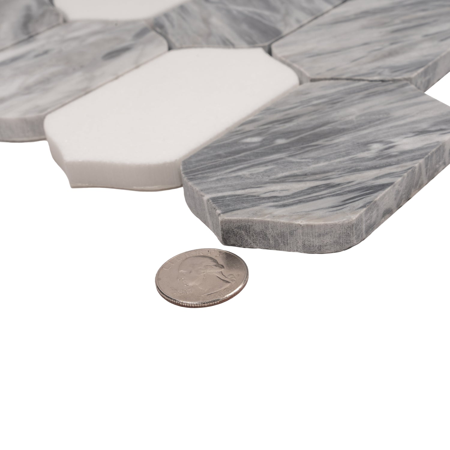 Sample - Calacatta Bluette, Thassos White 13x12 Polished Picket Lantern Mosaic Tile (5.59 sq ft/case, 5-Pack)