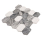 Calacatta Bluette and Thassos White polished picket lantern mosaic tile with gray and white marble pattern