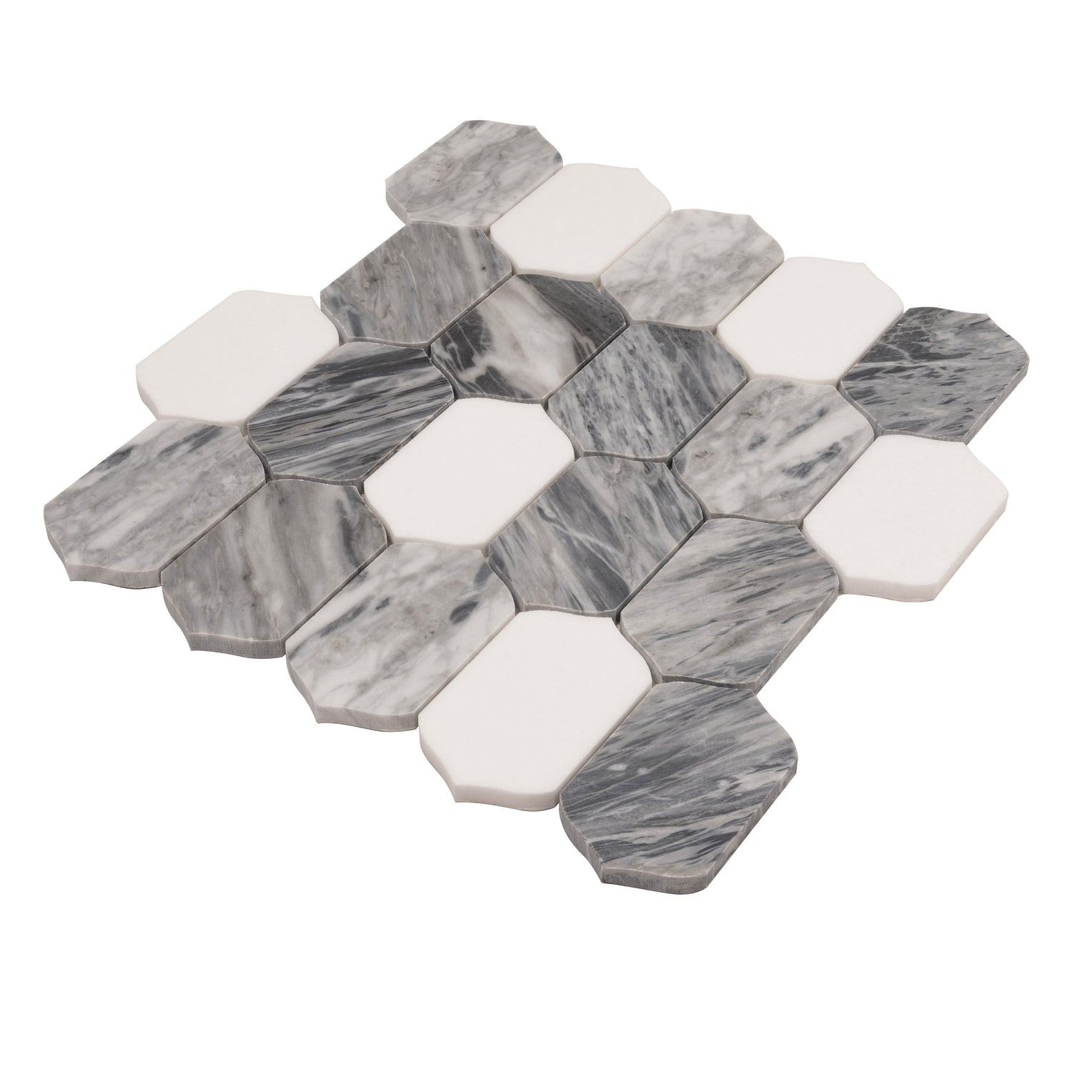Sample - Calacatta Bluette, Thassos White 13x12 Polished Picket Lantern Mosaic Tile (5.59 sq ft/case, 5-Pack)