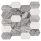 Calacatta Bluette and Thassos White polished 13x12 picket lantern mosaic tile with grey and white marble patterns