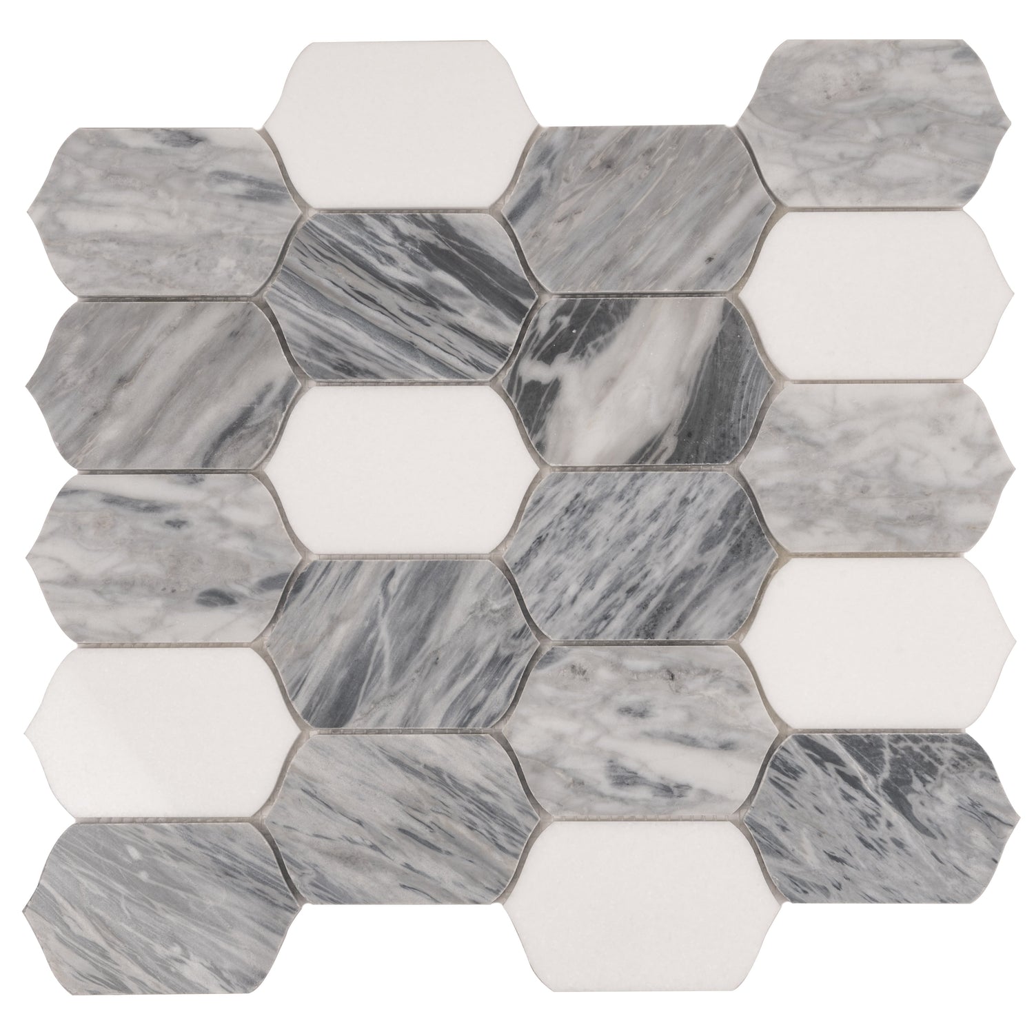Sample - Calacatta Bluette, Thassos White 13x12 Polished Picket Lantern Mosaic Tile (5.59 sq ft/case, 5-Pack)