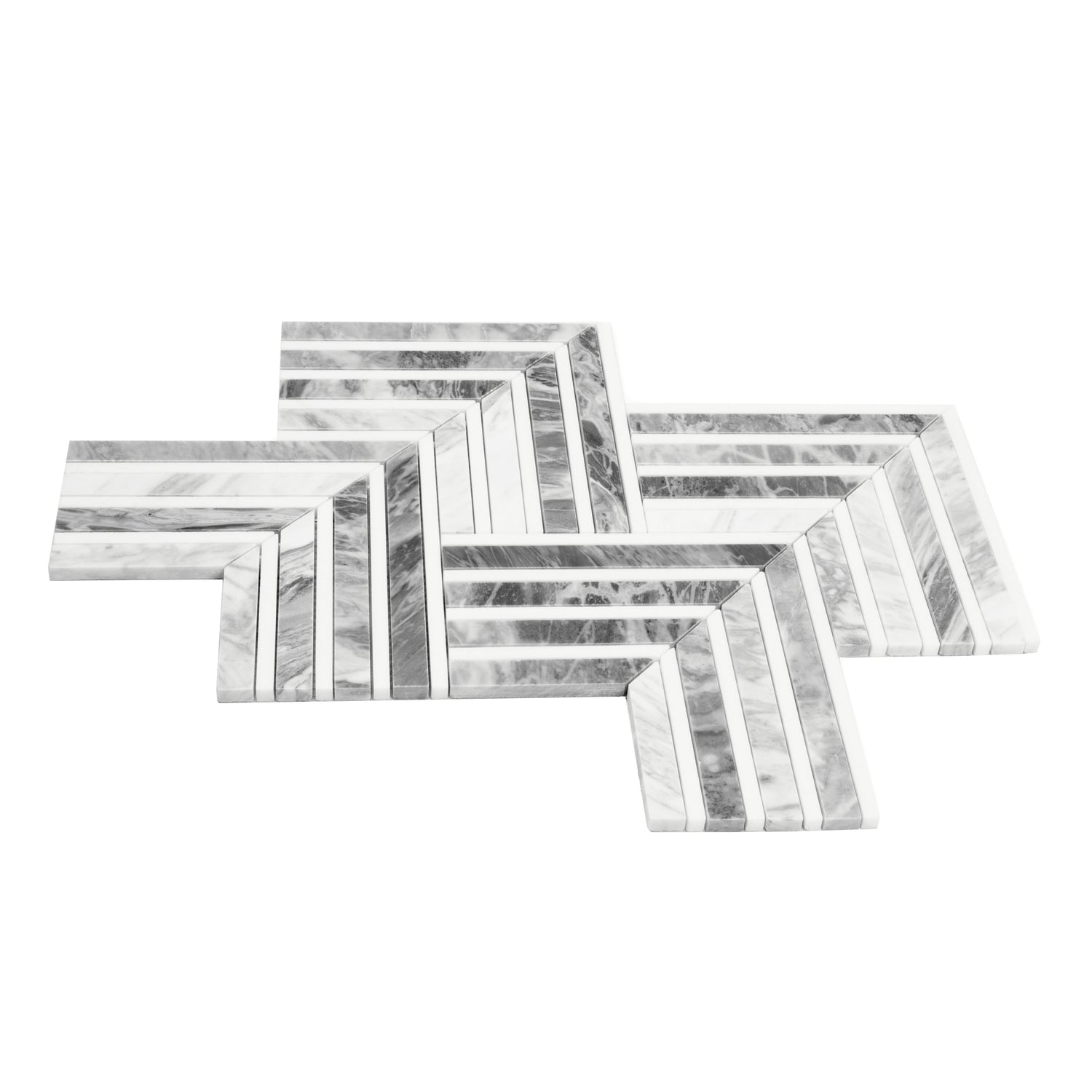 Polished Calacatta Bluette and Thassos White marble chevron mosaic tile 13x16 inches