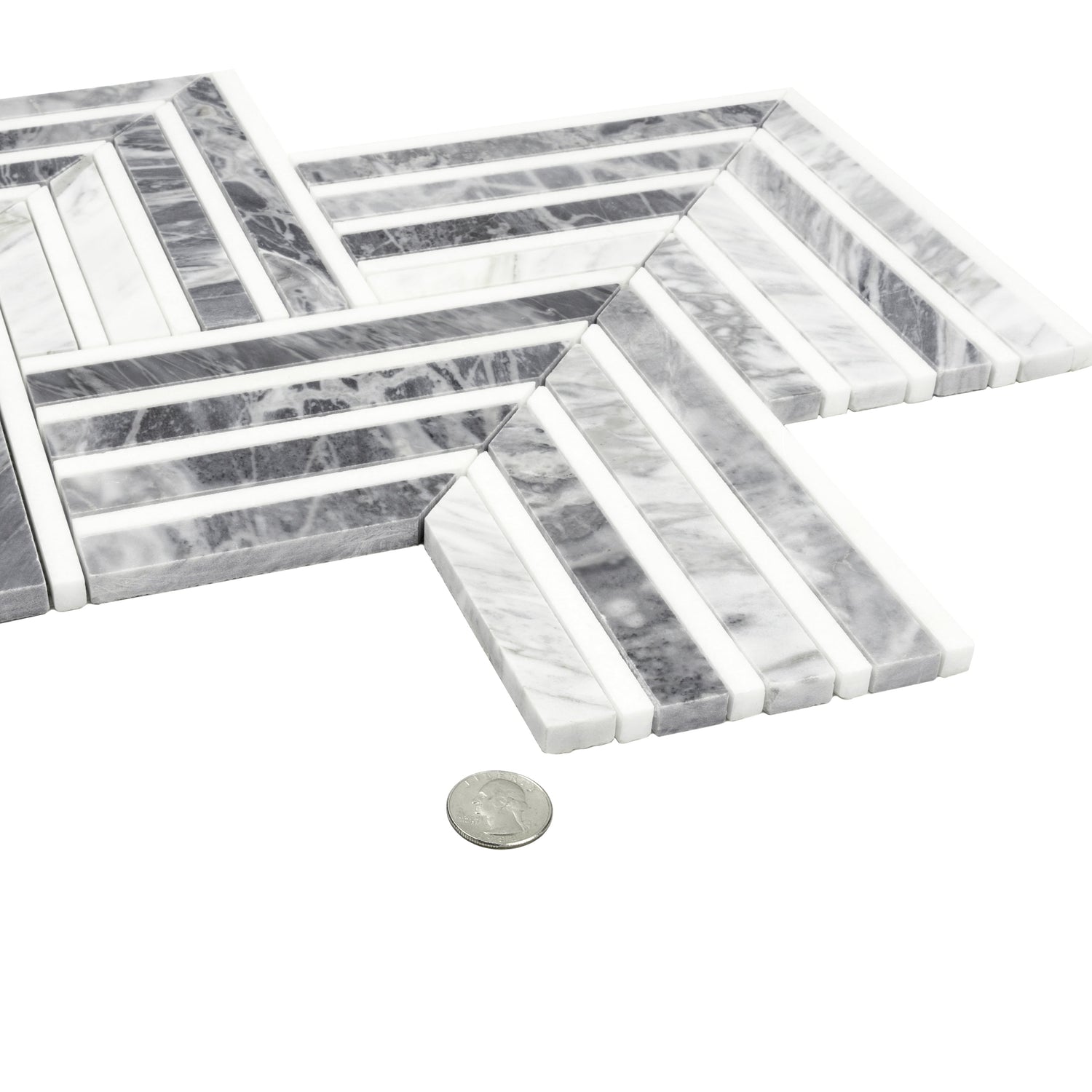 Sample - Calacatta Bluette, Thassos White 13x16 Polished Chevron Mosaic Tile (7.24 sq ft/case, 5-Pack)