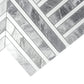 Polished Calacatta Bluette and Thassos White chevron mosaic tile with gray veining, 13x16 inch pieces