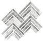 Polished Calacatta Bluette and Thassos White chevron mosaic tile in 13x16 size, 7.24 sq ft per case