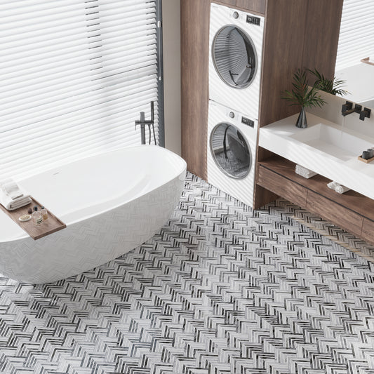 Calacatta Bluette, Thassos White 13x16 Polished Chevron Mosaic Tile (7.24 sq ft/case, 5-Pack)