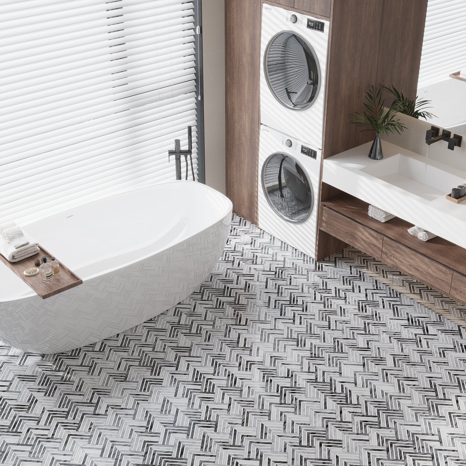 Sample - Calacatta Bluette, Thassos White 13x16 Polished Chevron Mosaic Tile (7.24 sq ft/case, 5-Pack)