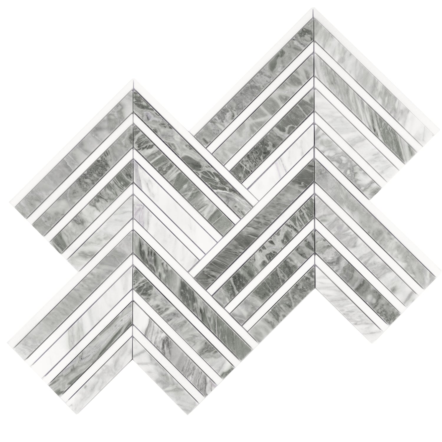 Sample - Calacatta Bluette, Thassos White 13x16 Polished Chevron Mosaic Tile (7.24 sq ft/case, 5-Pack)