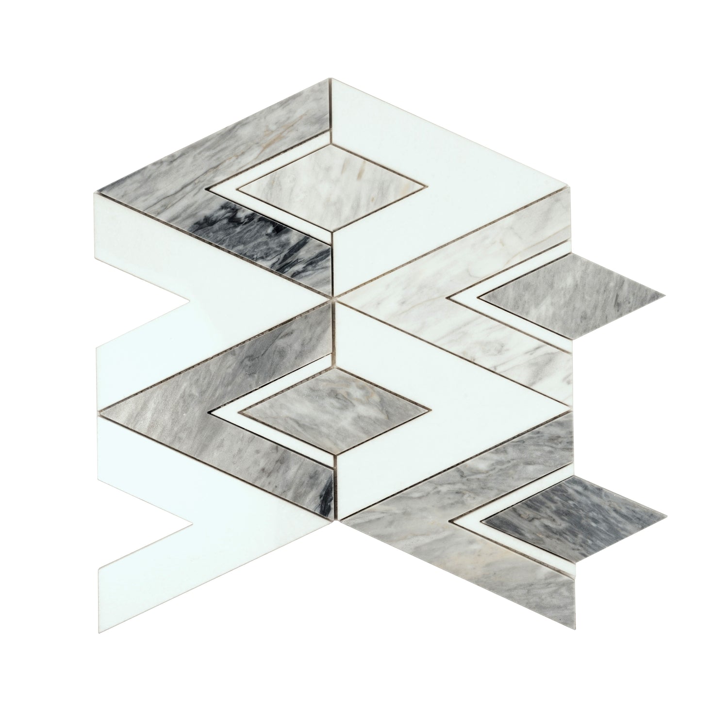 Sample - Calacatta Bluette, Thassos White 12x12 Polished Diamond Mosaic Tile (4.65 sq ft/case, 5-Pack)
