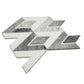 Calacatta Bluette and Thassos White polished diamond mosaic tile with gray and white marble patterns