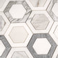 polished calacatta bluette and thassos white marble hexagon mosaic tile with geometric design