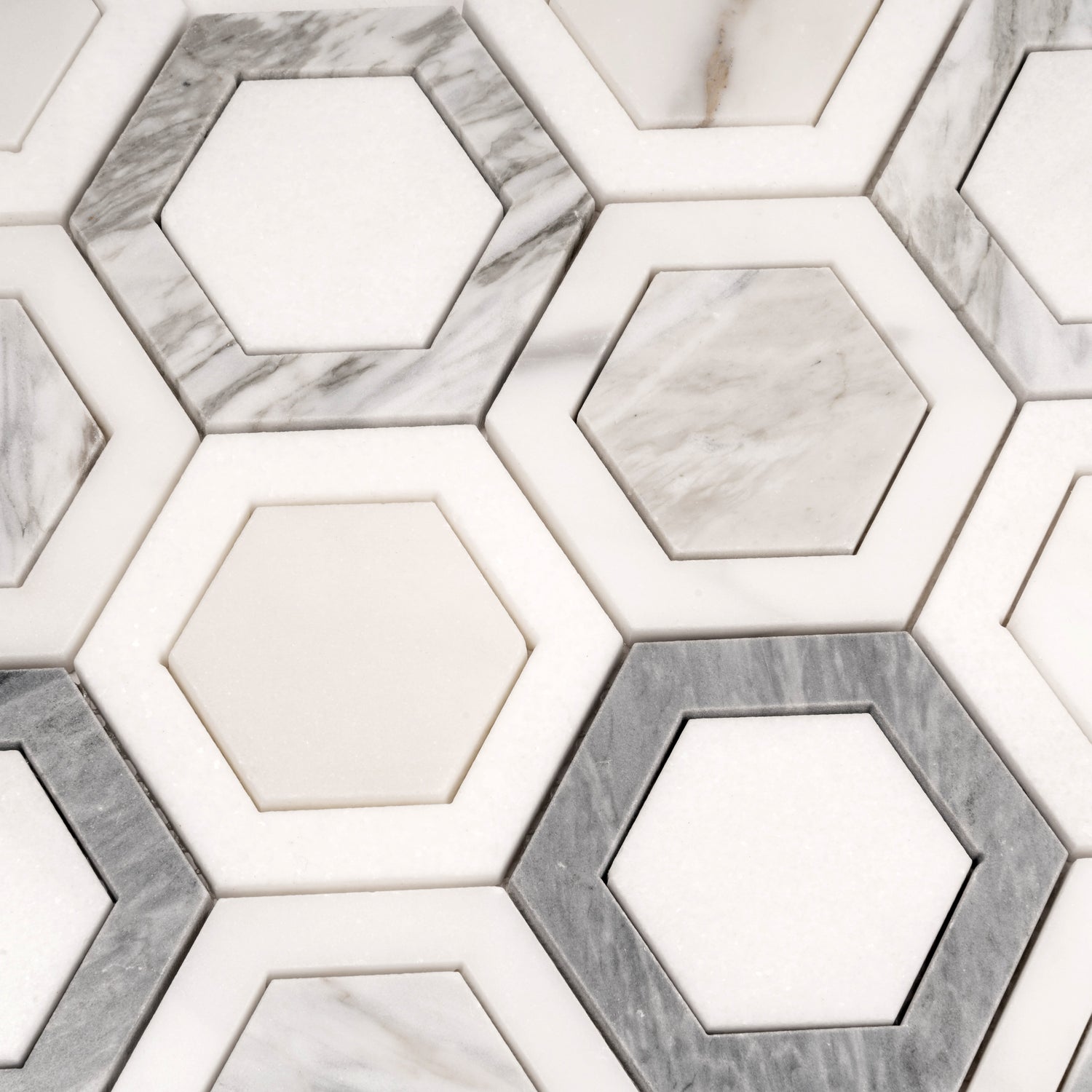 Sample - Calacatta Bluette, Thassos White 10x11 Polished Geometric Hexagon Mosaic Tile (3.74 sq ft/case, 5-Pack)