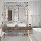 Polished geometric hexagon mosaic tile in Calacatta Bluette and Thassos White for stylish bathroom wall