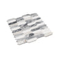 calacatta bluette picket mosaic tile with polished thassos white marble in varying gray shades