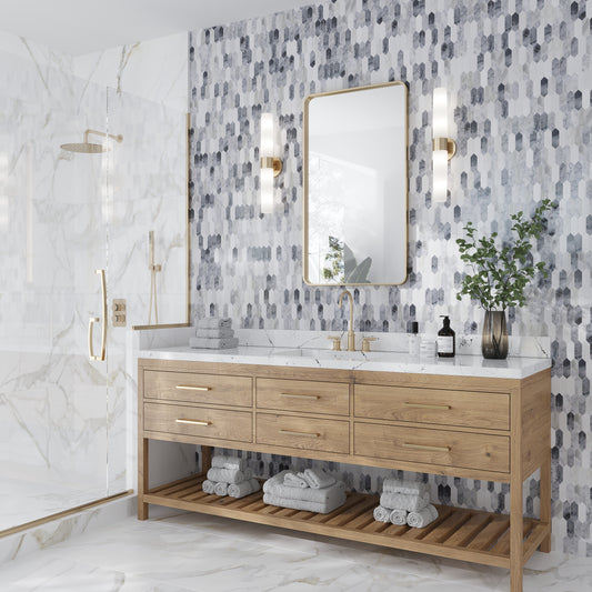 Calacatta Bluette, Thassos White 12x12 Polished Picket Mosaic Tile (4.91 sq ft/case, 5-Pack)