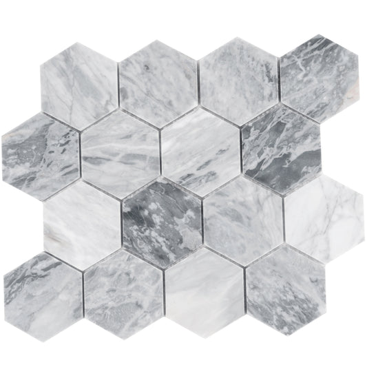 Light Gray 12x10 Honed Calacatta Bluette Hexagon Mosaic Tile (4.38 sq ft/case, 5-Pack)