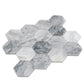 Light gray honed Calacatta Bluette hexagon mosaic tile with natural marble veining